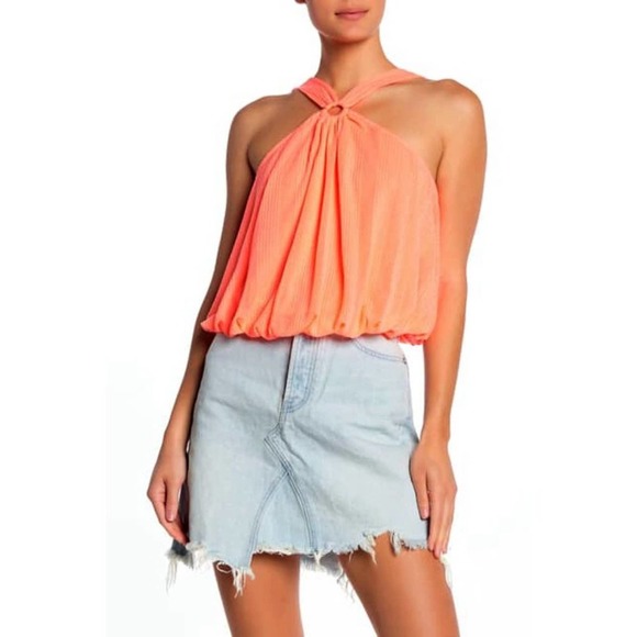 Free People Size XS Womens Just a Fling Halter Crop Top Coral Orange - Picture 1 of 12